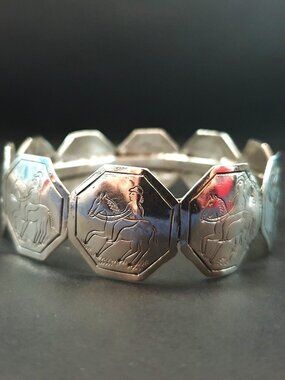 Antique Dutch Sterling Silver Bangle 1840s Horse Rider Sterling Silver Panel